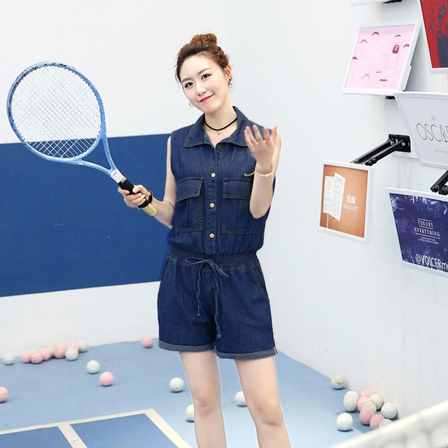 JUMSUIT JEAN ĐÙI CỔ SƠ MI LƯNG THUN